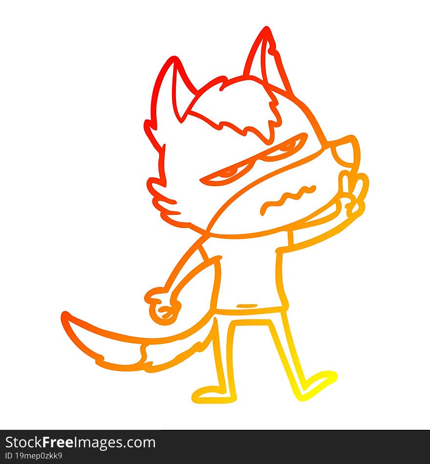 Warm Gradient Line Drawing Cartoon Annoyed Wolf