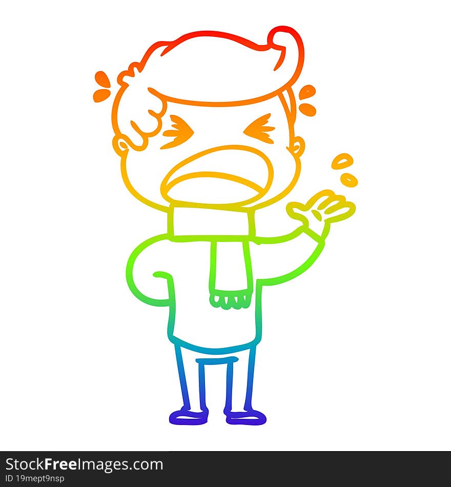 Rainbow Gradient Line Drawing Cartoon Shouting Man