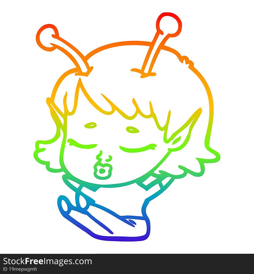 rainbow gradient line drawing cute alien girl cartoon