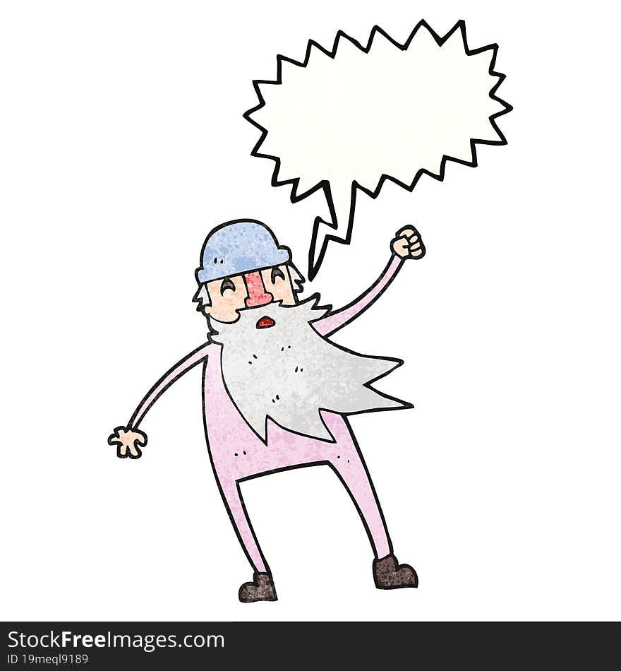 speech bubble textured cartoon old man in thermal underwear