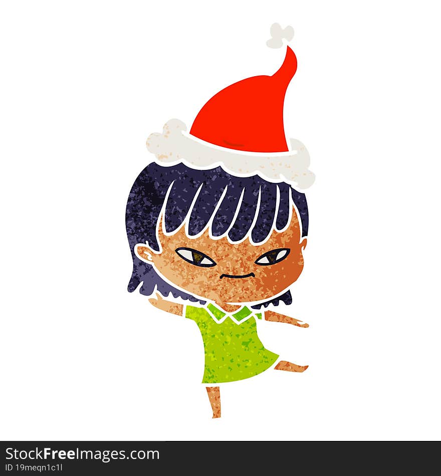 retro cartoon of a woman wearing santa hat