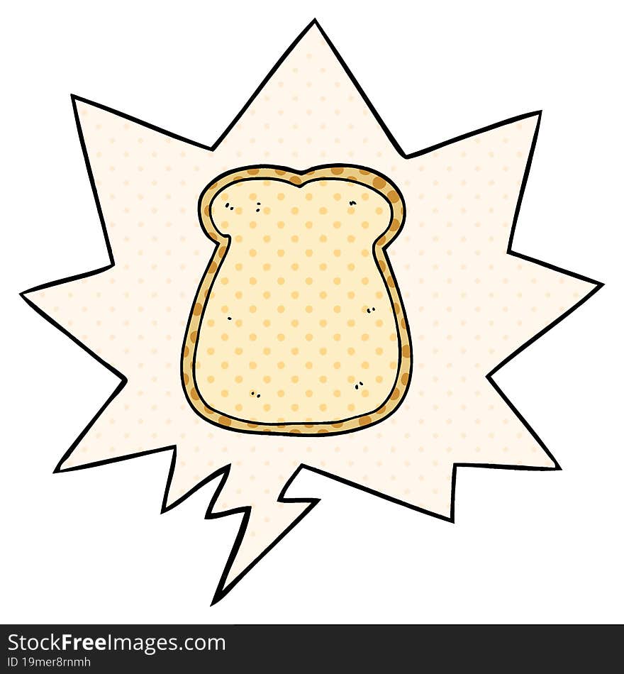 cartoon slice of bread and speech bubble in comic book style