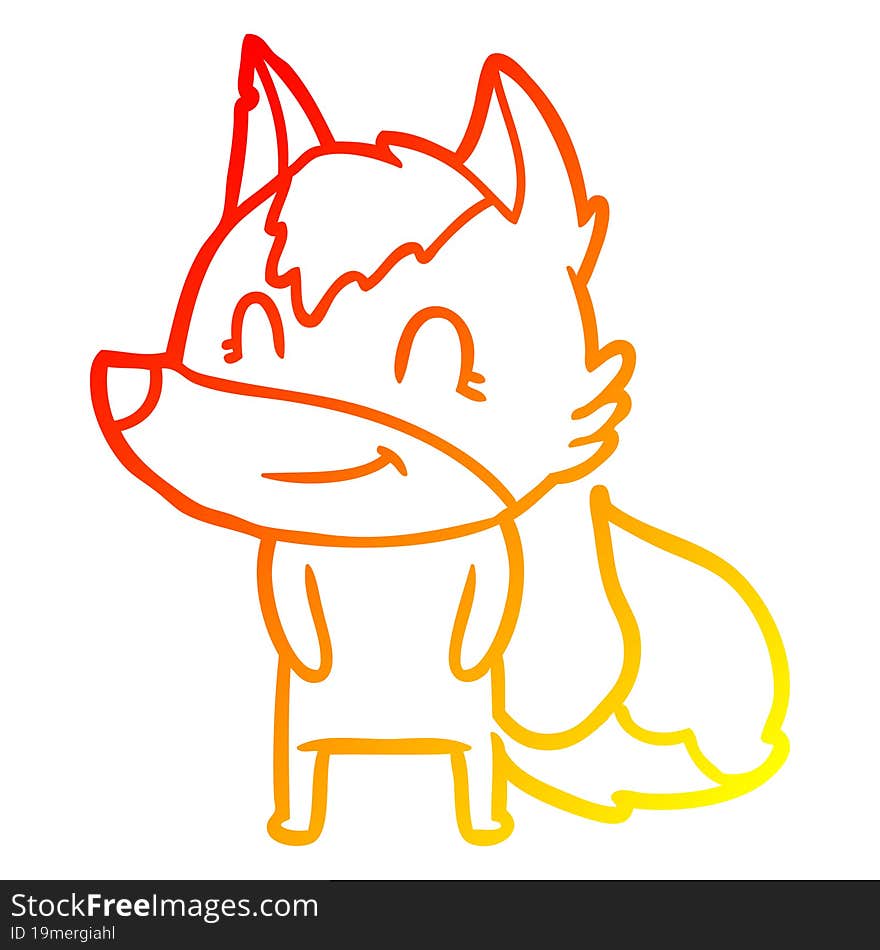 warm gradient line drawing friendly cartoon wolf