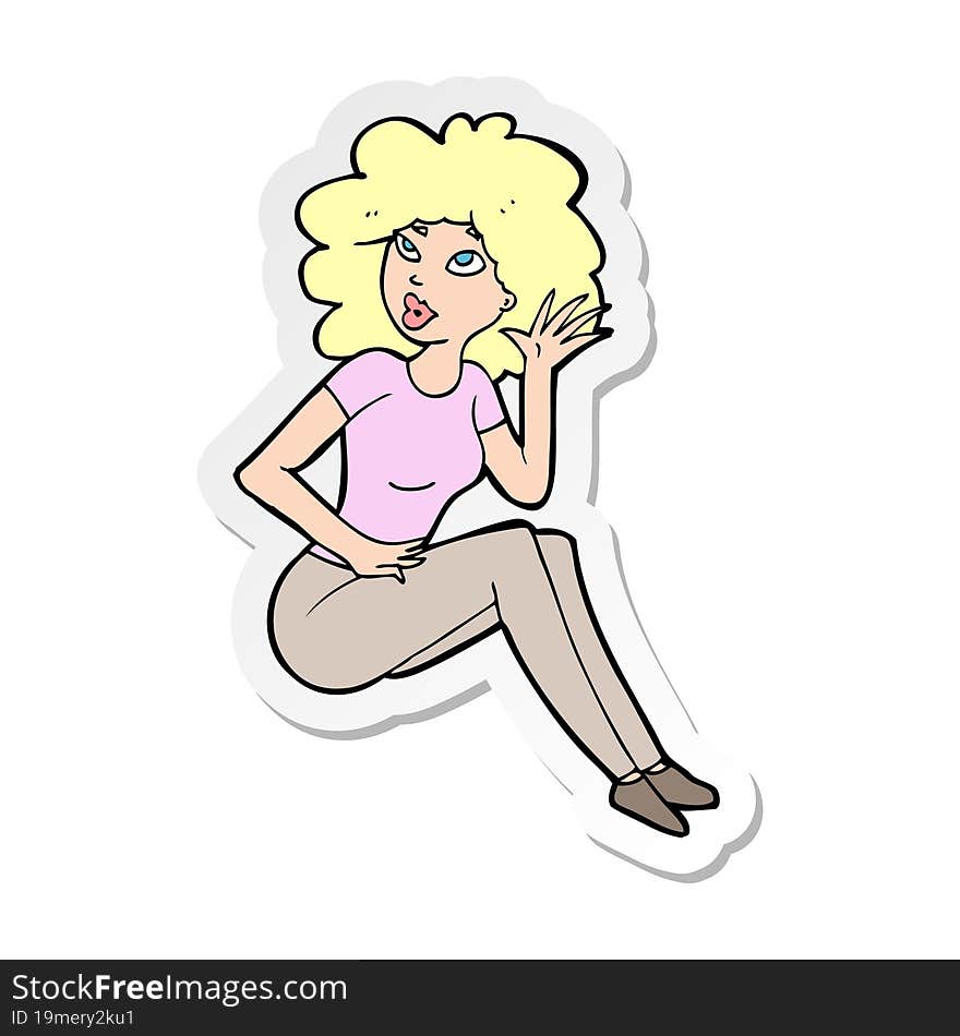 Sticker Of A Cartoon Woman Listening