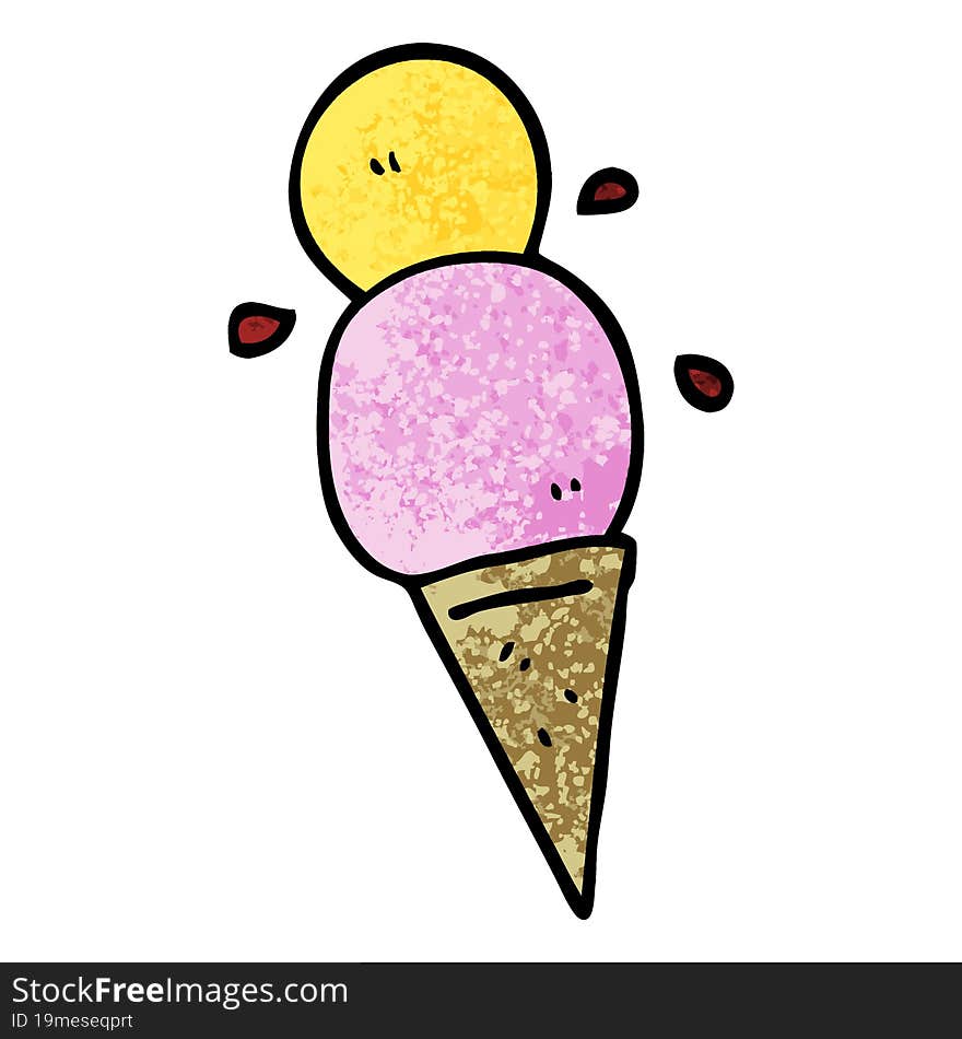 Grunge Textured Illustration Cartoon Ice Cream Cone