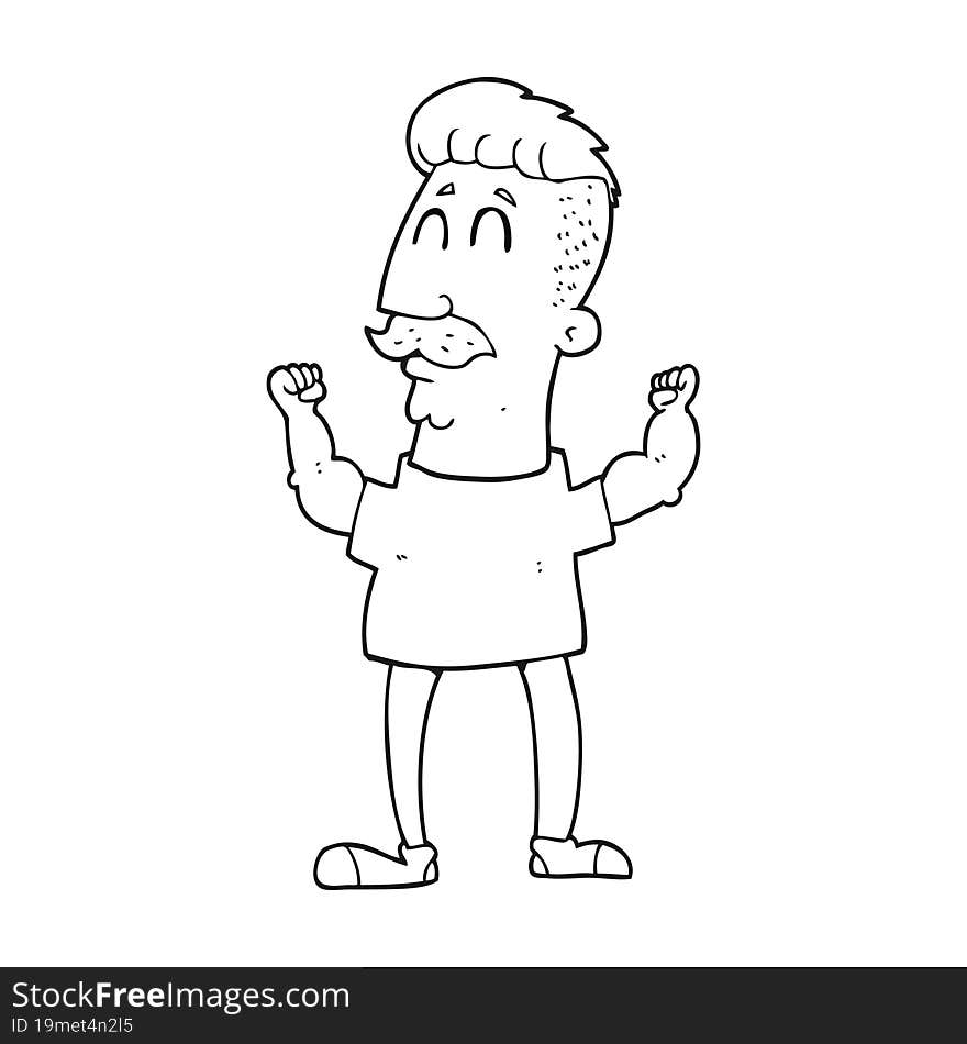 Black And White Cartoon Celebrating Man