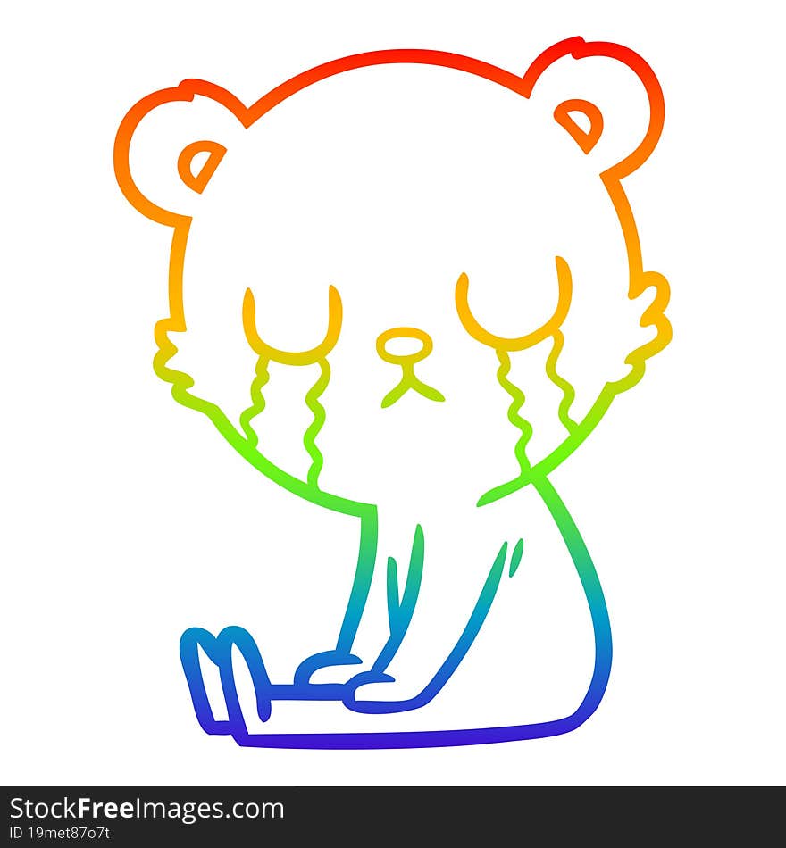 rainbow gradient line drawing crying polar bear cartoon