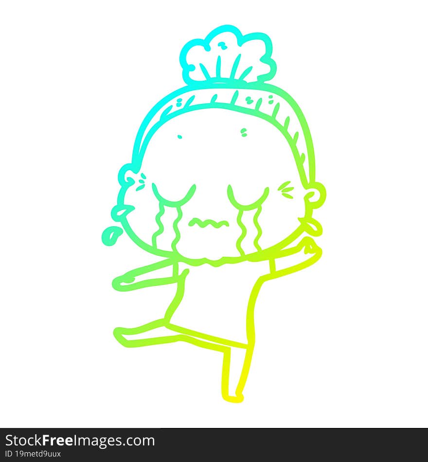 Cold Gradient Line Drawing Cartoon Crying Old Lady