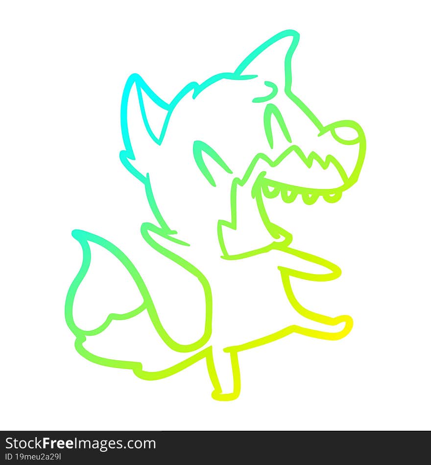 cold gradient line drawing of a laughing fox cartoon