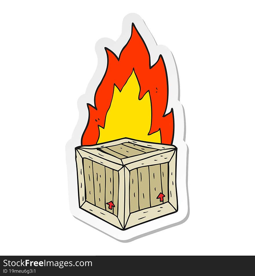 sticker of a cartoon burning crate