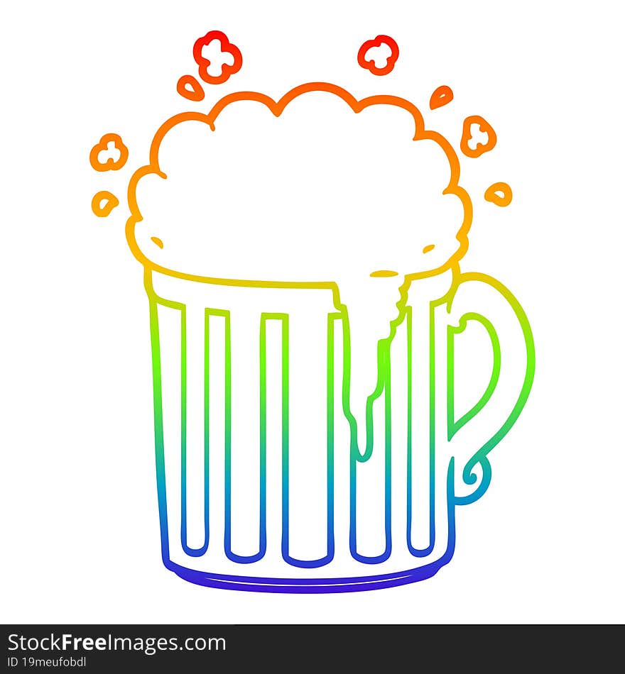 rainbow gradient line drawing cartoon mug of beer