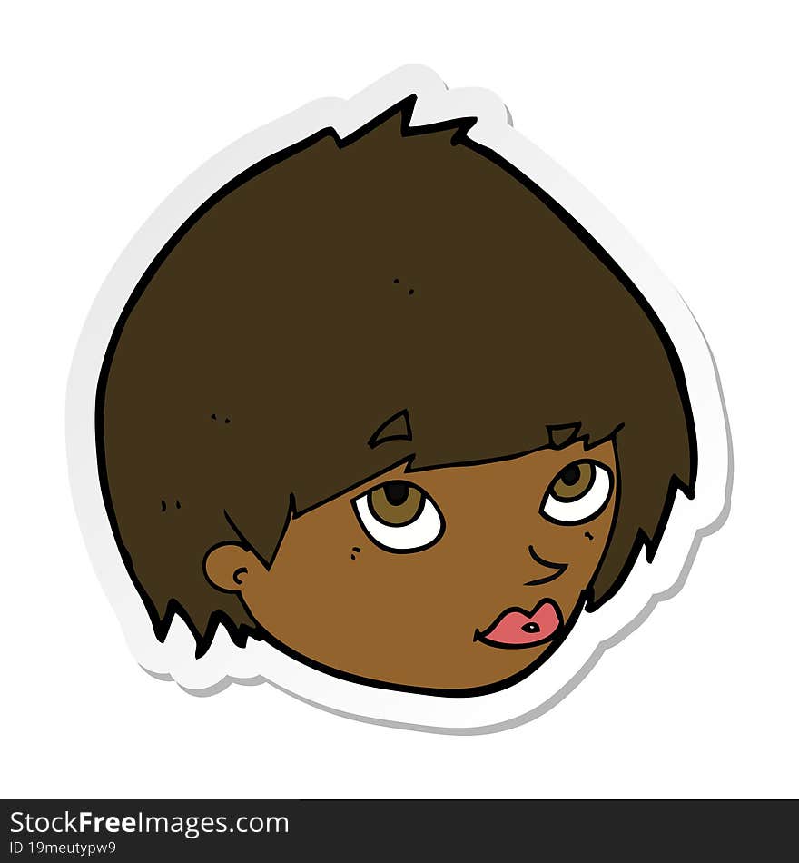 sticker of a cartoon female face looking up