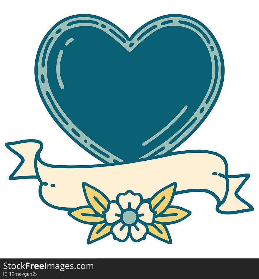 iconic tattoo style image of a heart and banner. iconic tattoo style image of a heart and banner