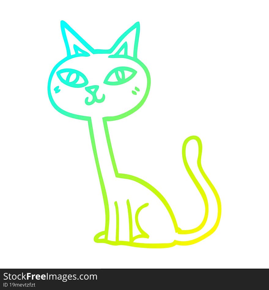 cold gradient line drawing of a cartoon cat