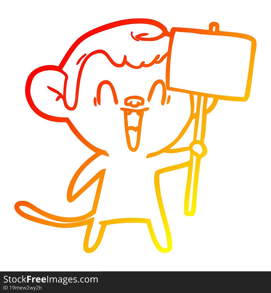 warm gradient line drawing cartoon laughing monkey