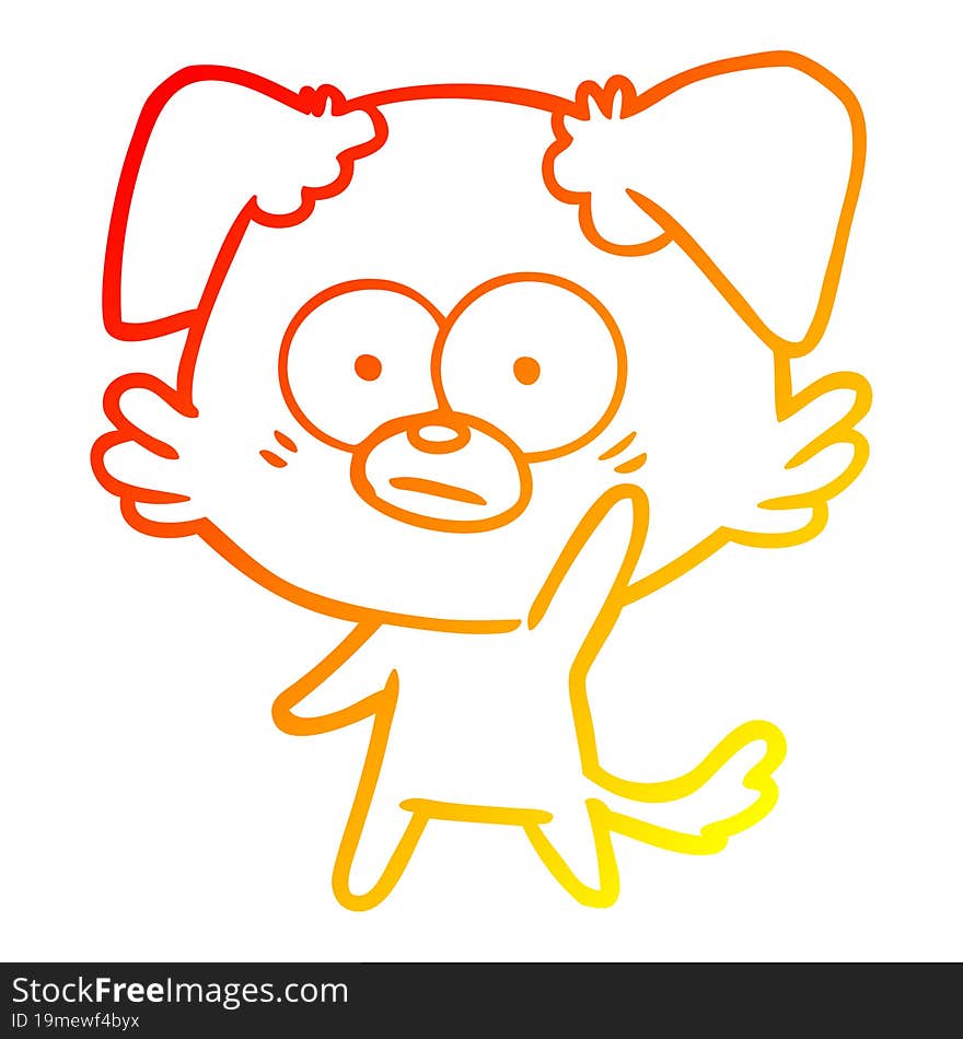 warm gradient line drawing nervous dog cartoon waving