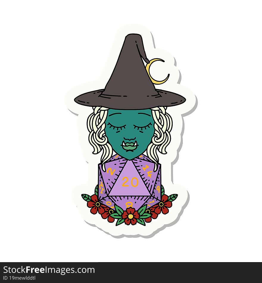 Half Orc Wizard With Natural Twenty Dice Roll Sticker