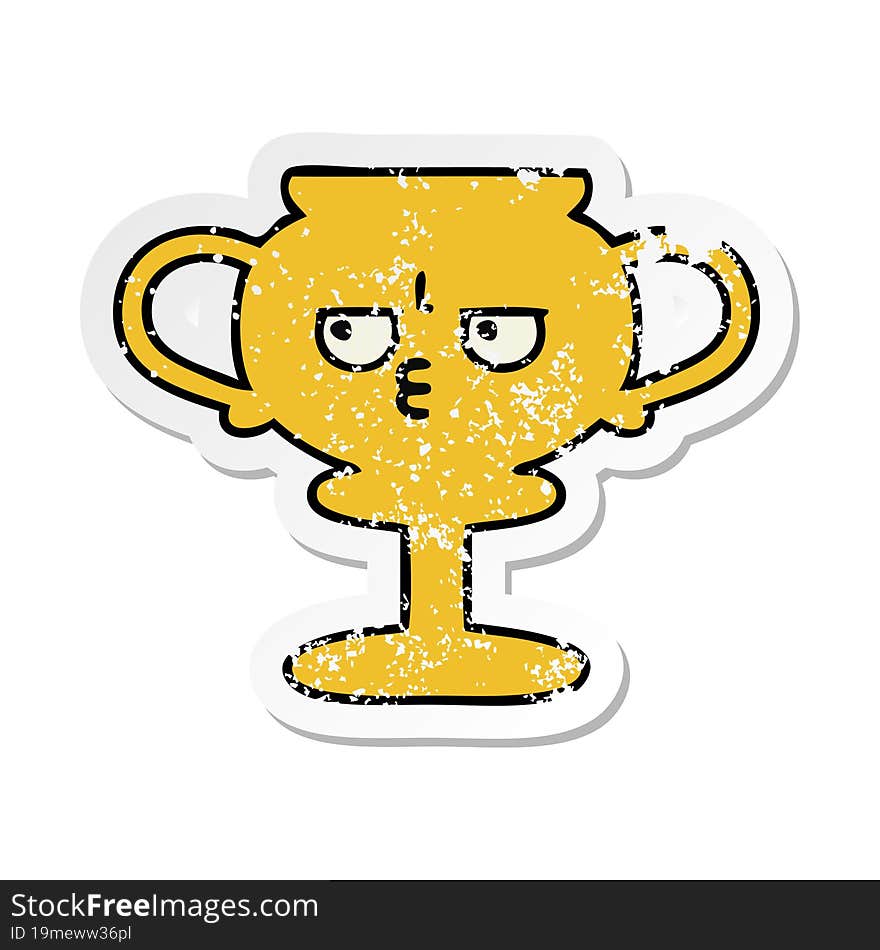 distressed sticker of a cute cartoon trophy