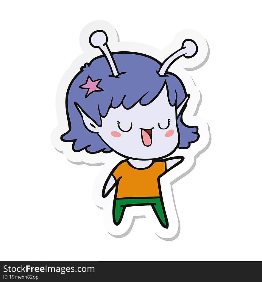 sticker of a happy alien girl cartoon