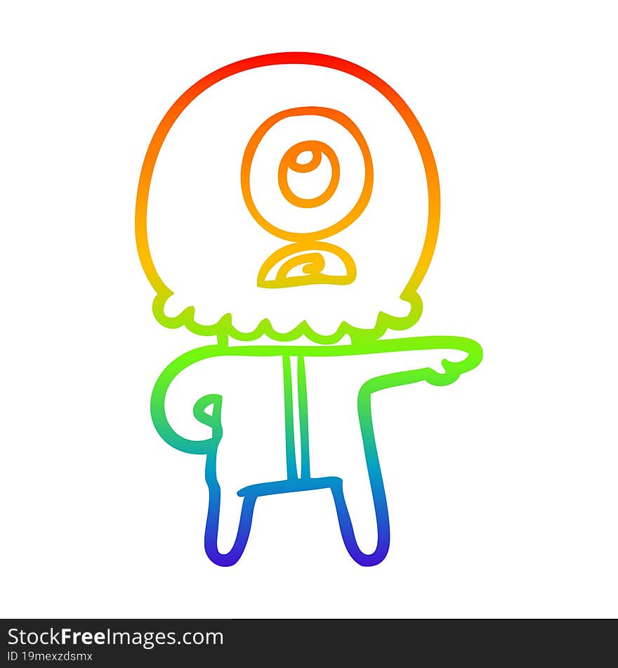 rainbow gradient line drawing cartoon cyclops alien spaceman