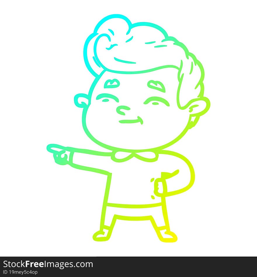 cold gradient line drawing of a happy cartoon man pointing