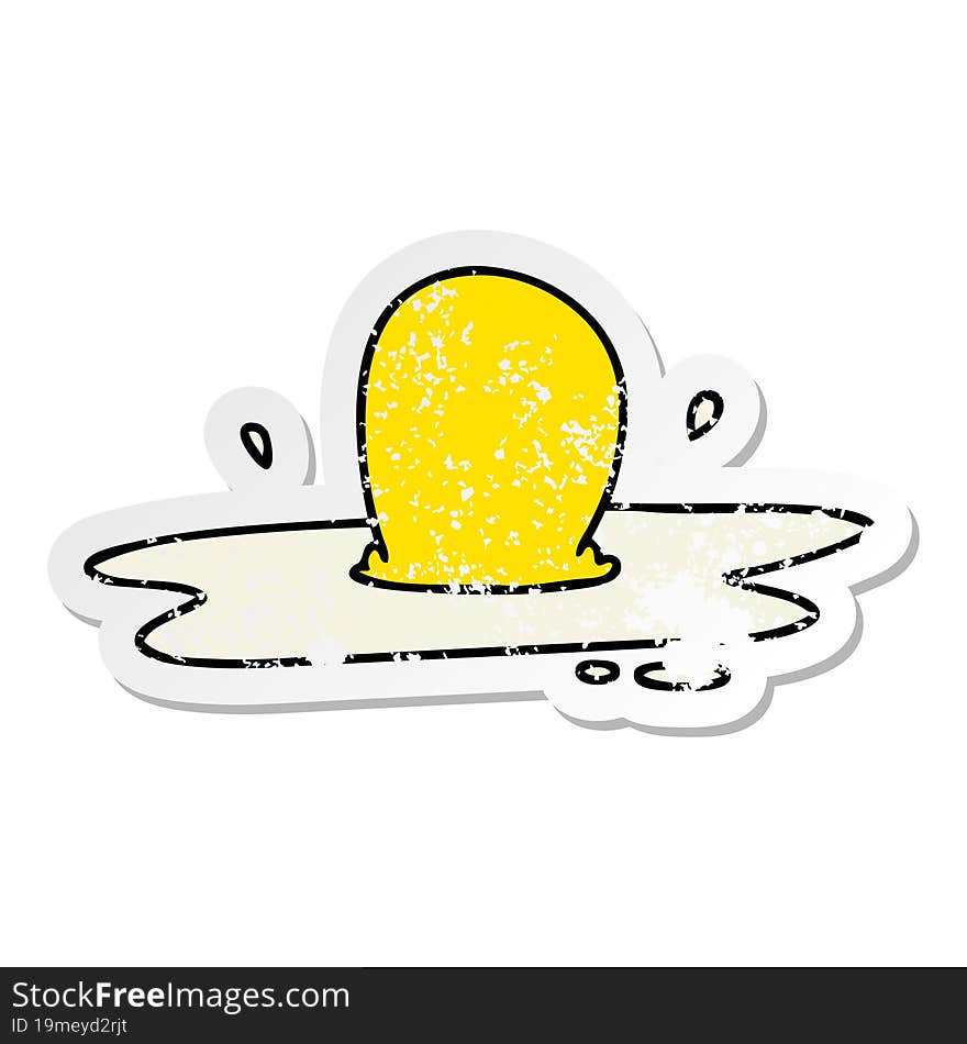 distressed sticker of a quirky hand drawn cartoon fried egg