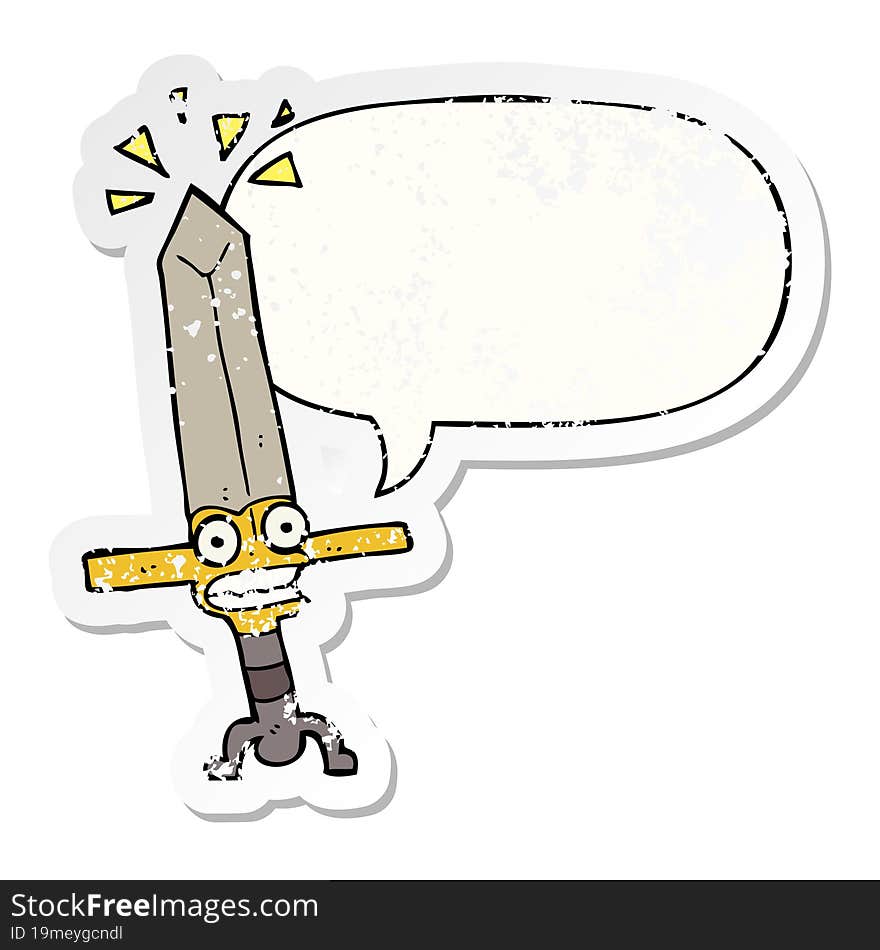 Cartoon Magic Sword And Speech Bubble Distressed Sticker