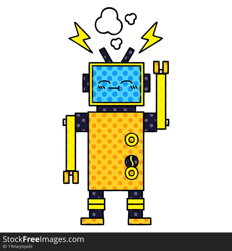 comic book style cartoon malfunctioning robot