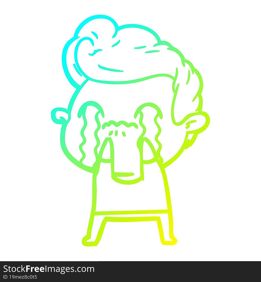 cold gradient line drawing of a cartoon man crying