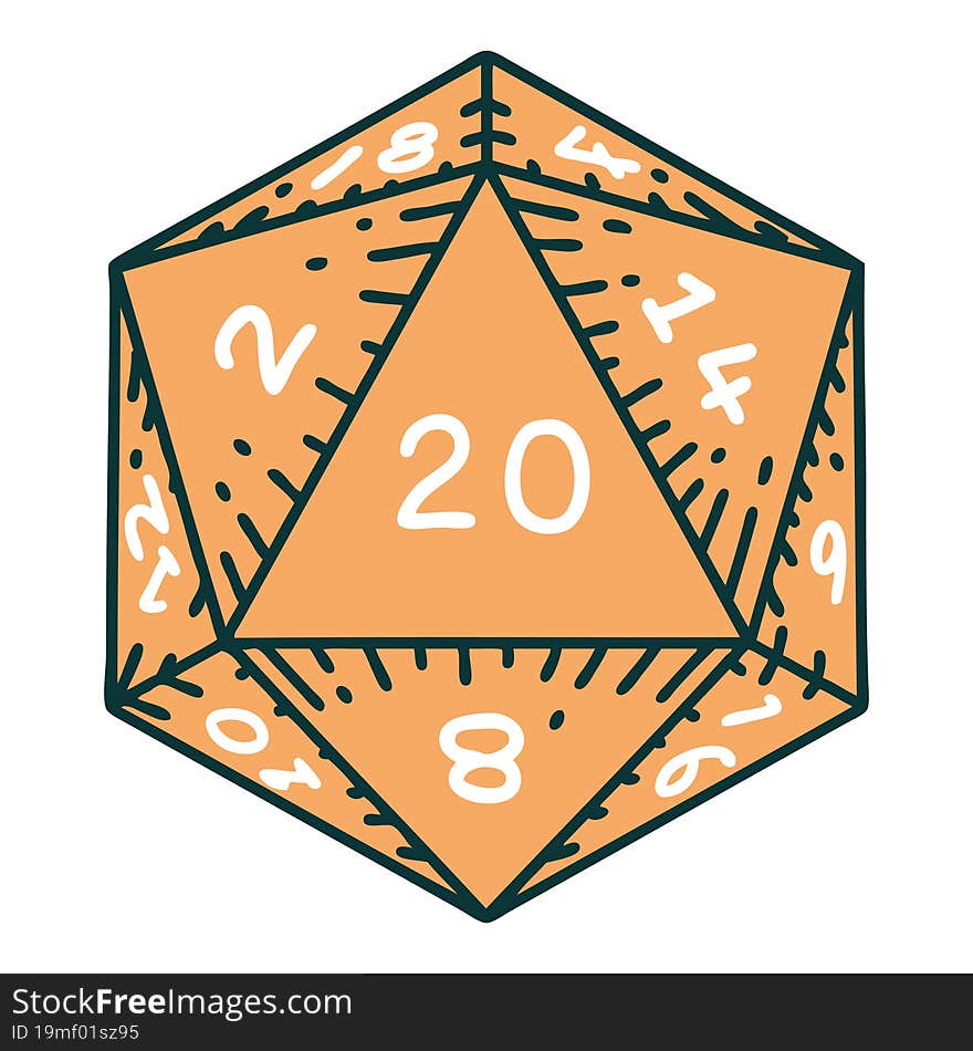 Tattoo Style Icon Of A D20 Dice