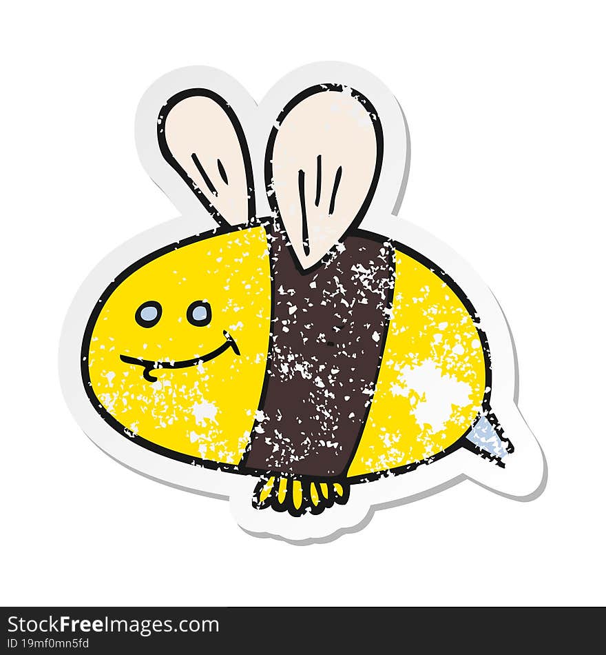 retro distressed sticker of a cartoon bee