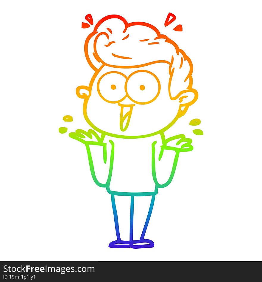 rainbow gradient line drawing of a cartoon man shrugging