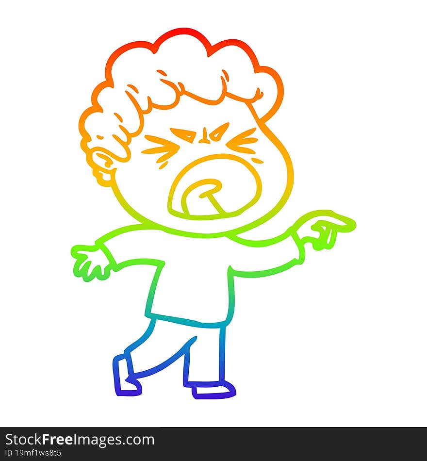 rainbow gradient line drawing cartoon furious man