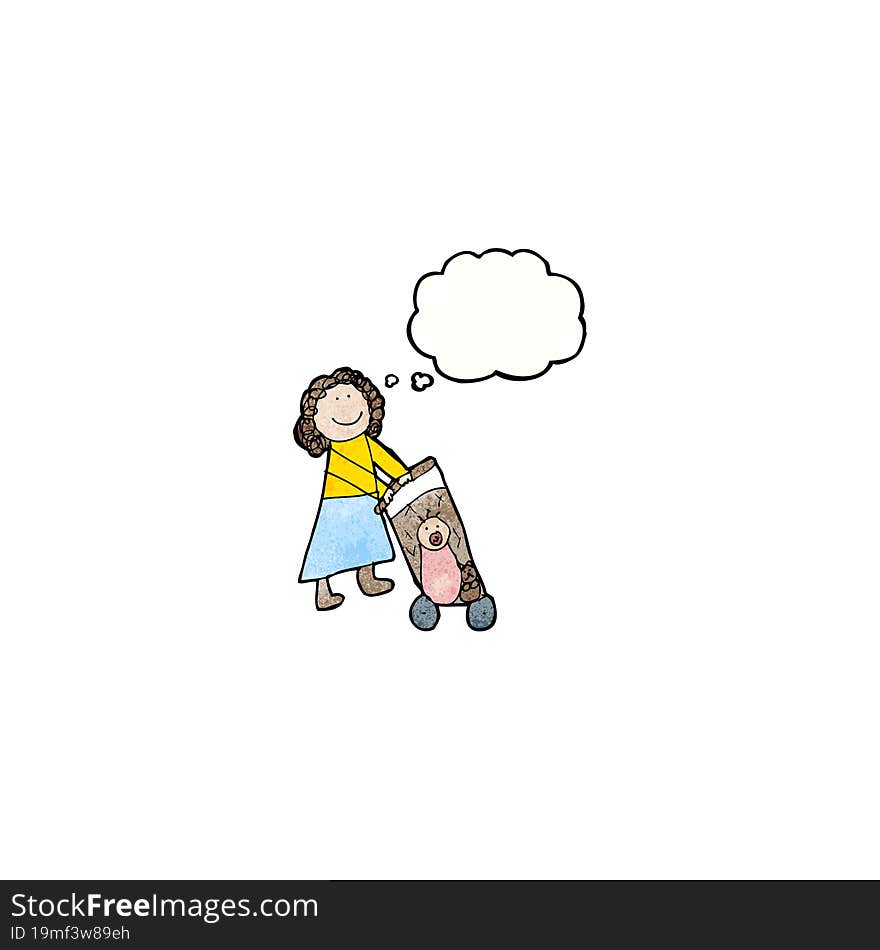 child\'s drawing of a mom pushing pram