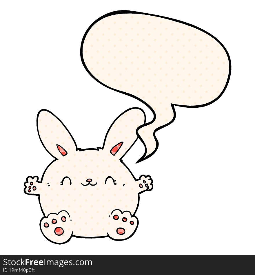 cute cartoon rabbit with speech bubble in comic book style