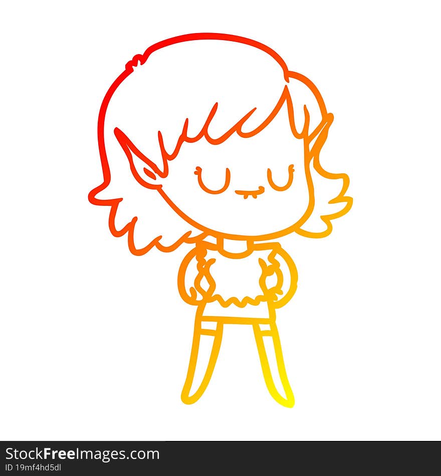 warm gradient line drawing happy cartoon elf girl