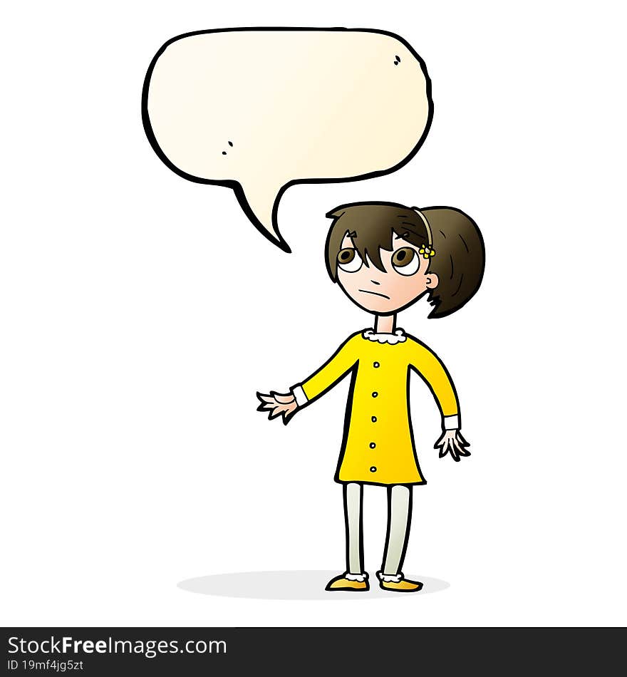 cartoon worried girl with speech bubble