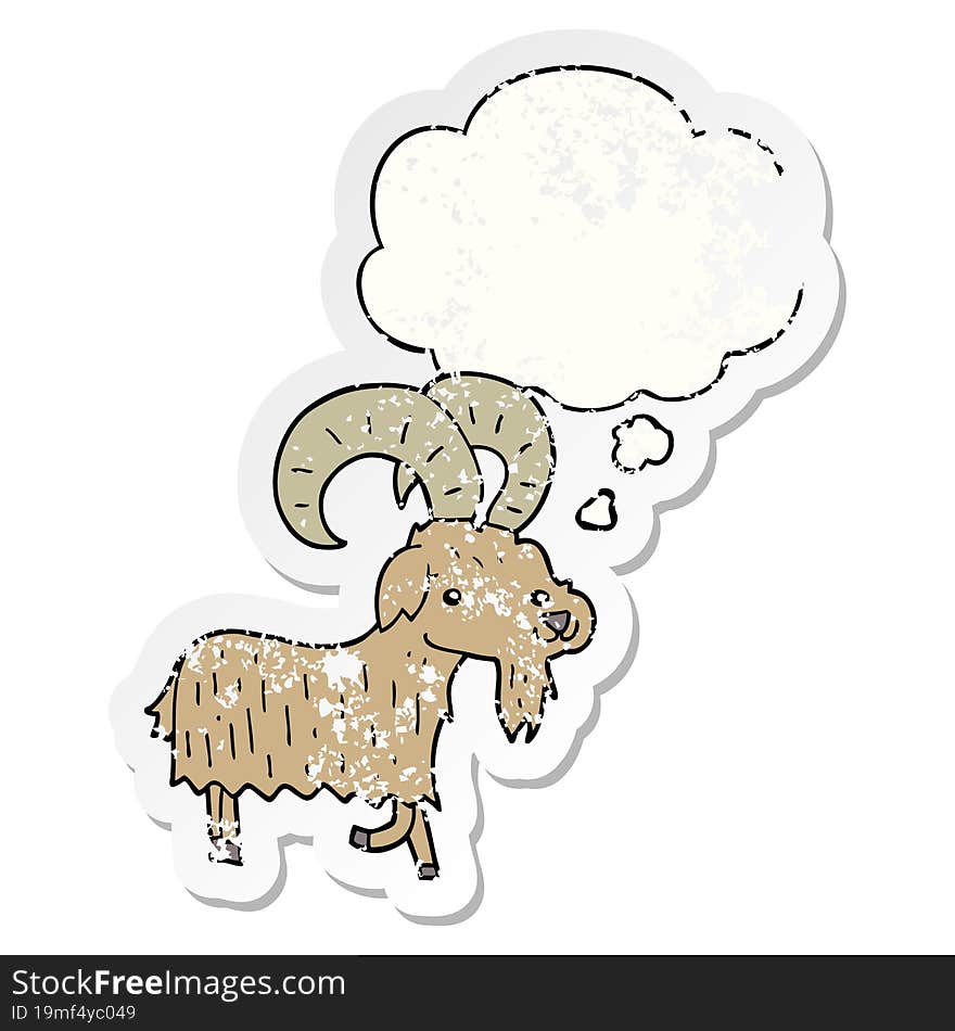 cartoon goat with thought bubble as a distressed worn sticker