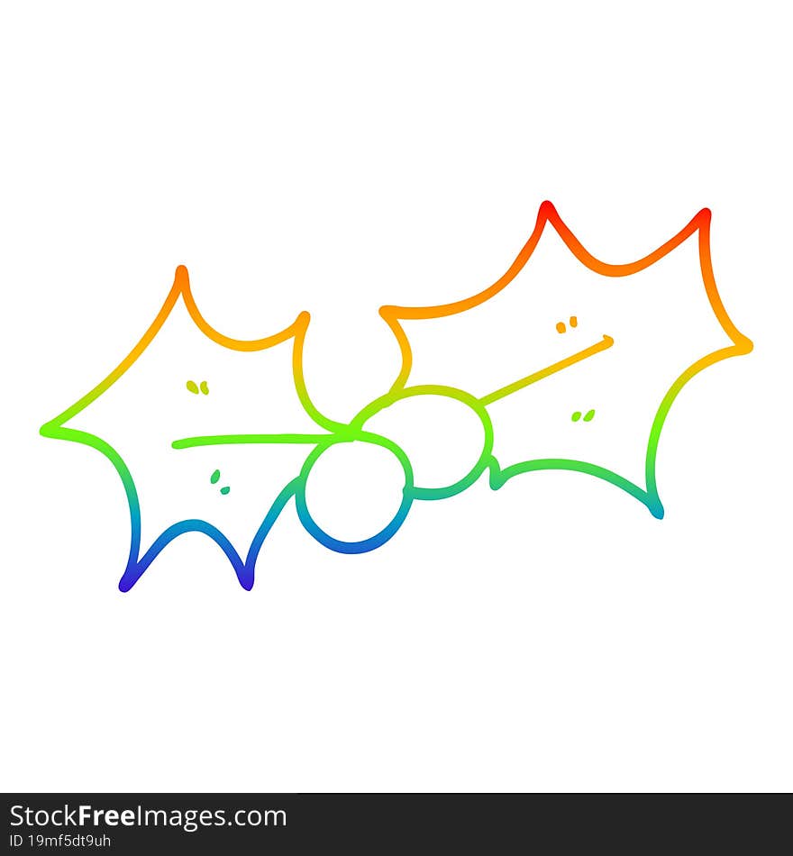 rainbow gradient line drawing cartoon christmas holly