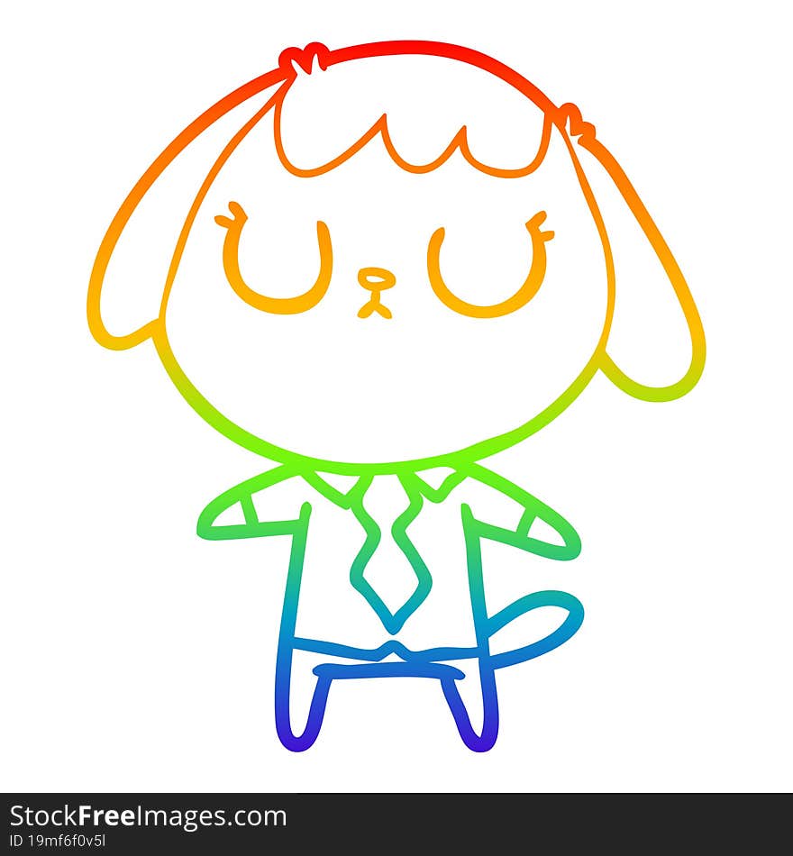 rainbow gradient line drawing cute cartoon dog wearing office shirt