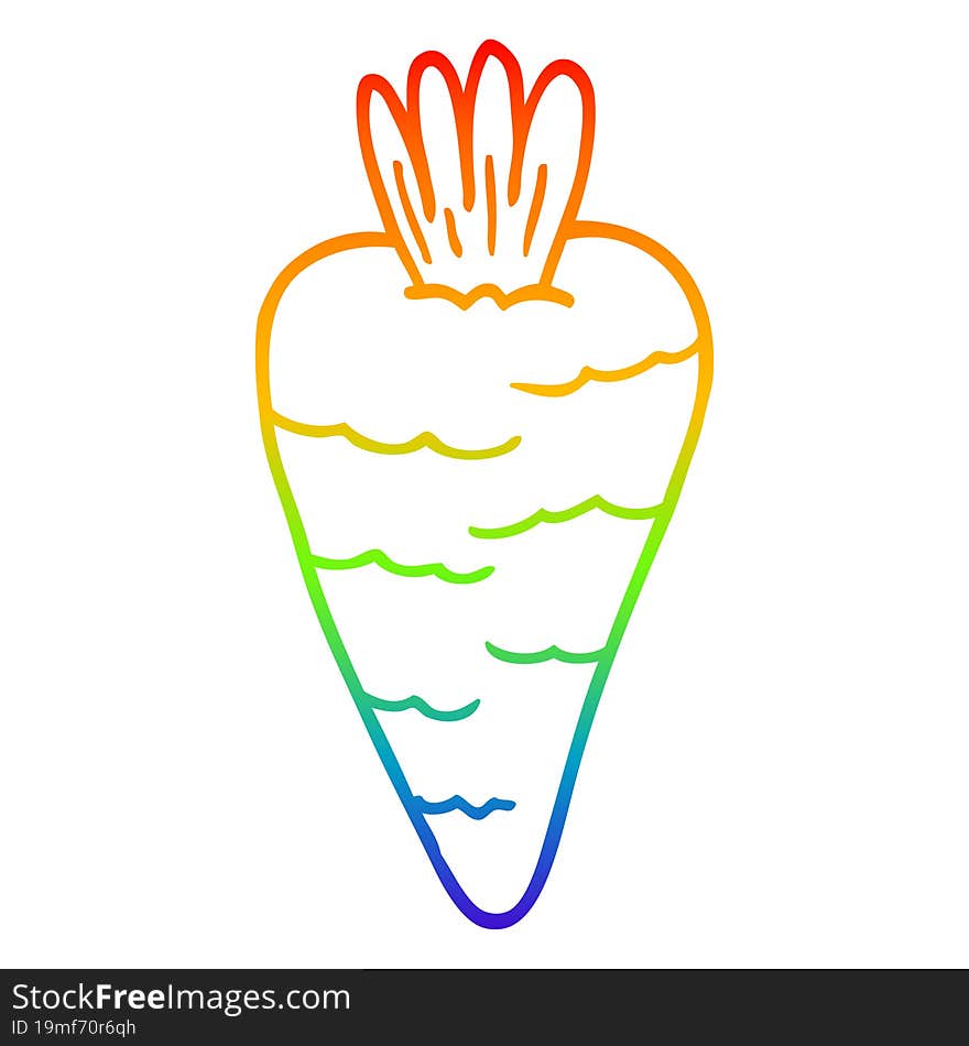 rainbow gradient line drawing of a cartoon carrot