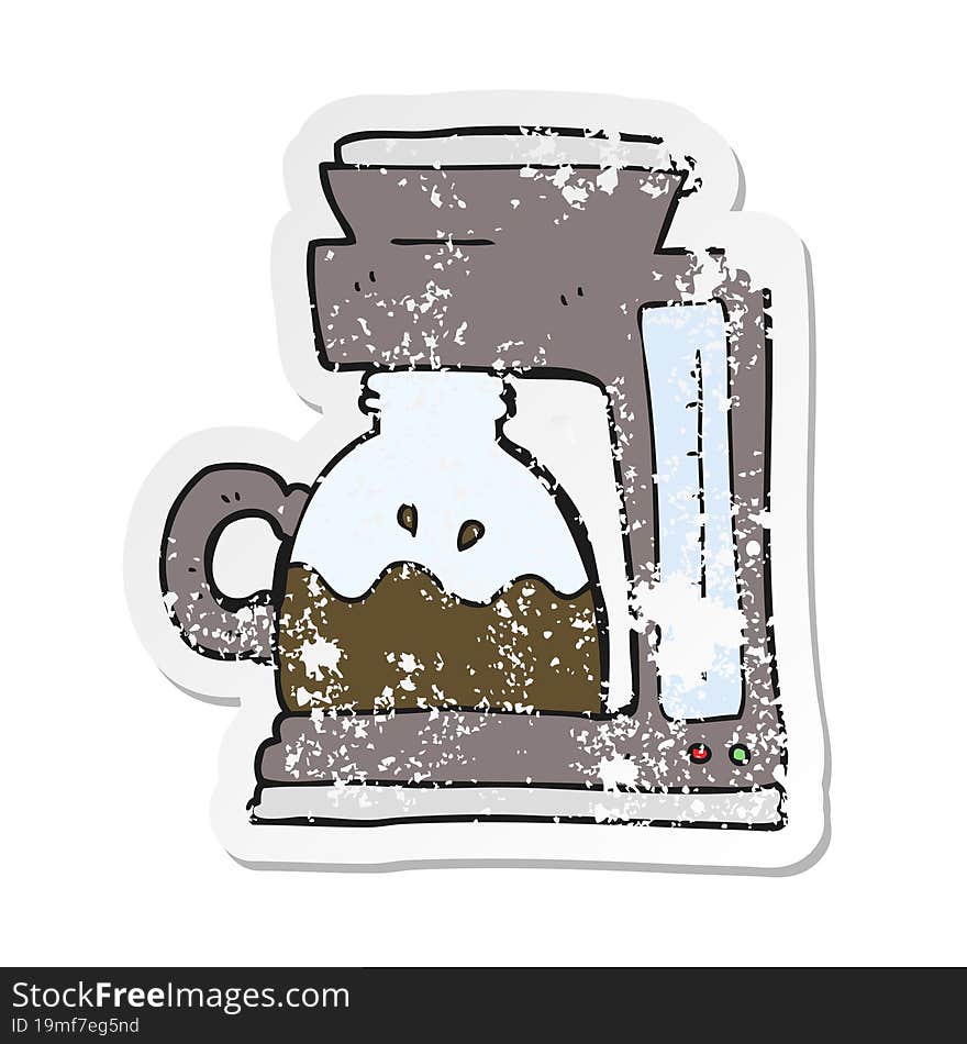 retro distressed sticker of a cartoon coffee filter machine