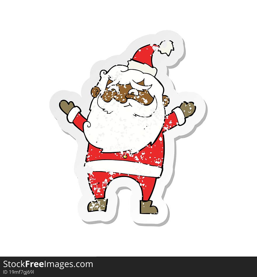 retro distressed sticker of a cartoon happy santa claus