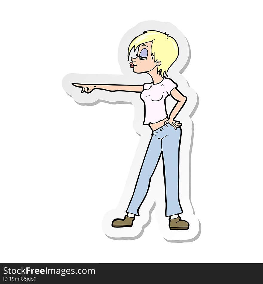 sticker of a cartoon woman pointing