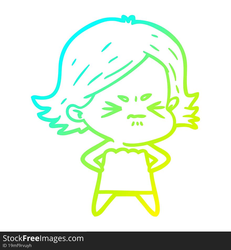 cold gradient line drawing of a cartoon angry girl