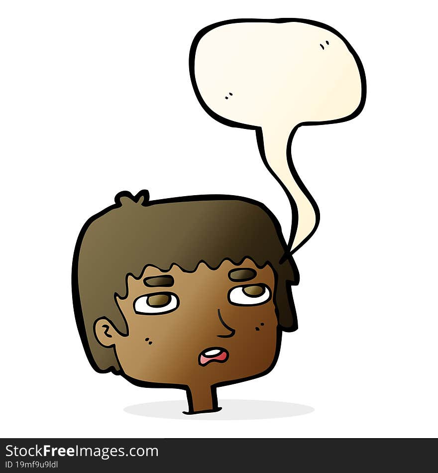 cartoon unhappy face with speech bubble