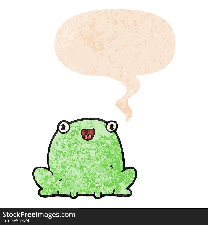 Cartoon Frog And Speech Bubble In Retro Textured Style