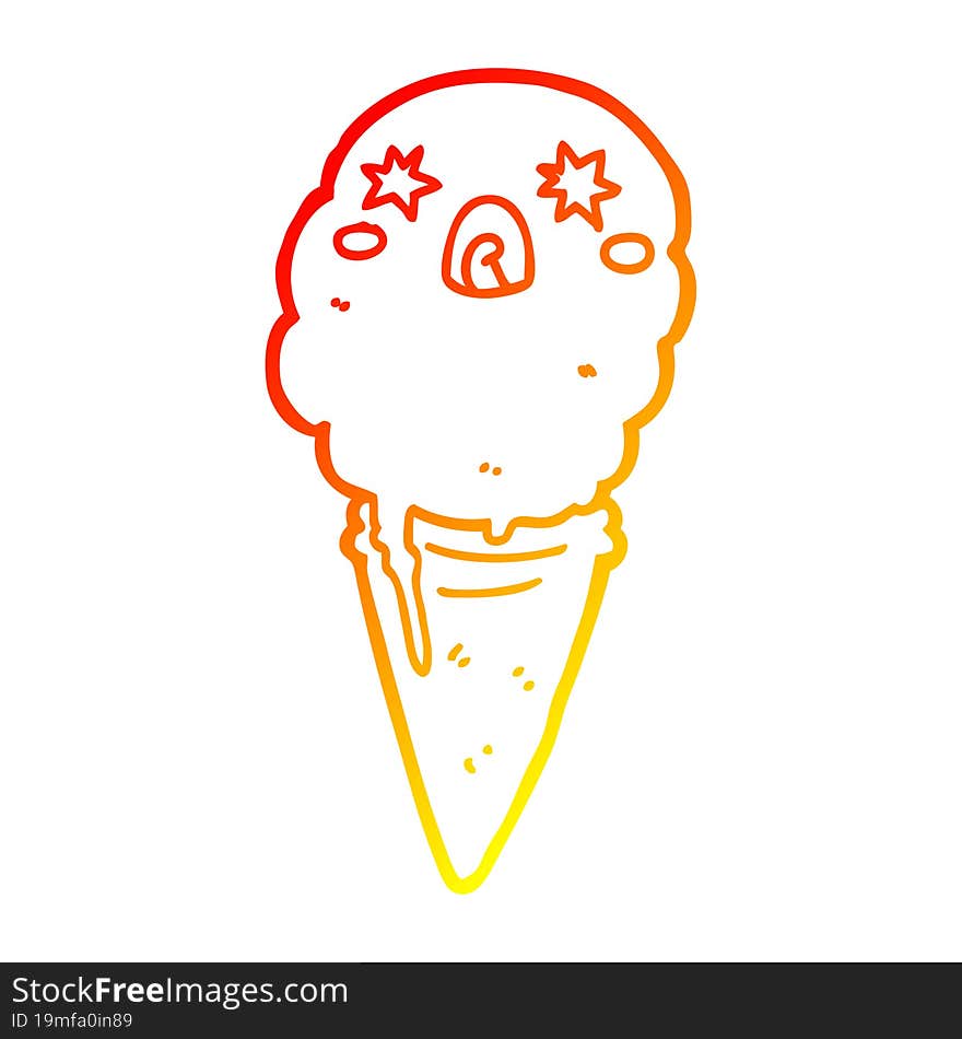 warm gradient line drawing cartoon shocked ice cream