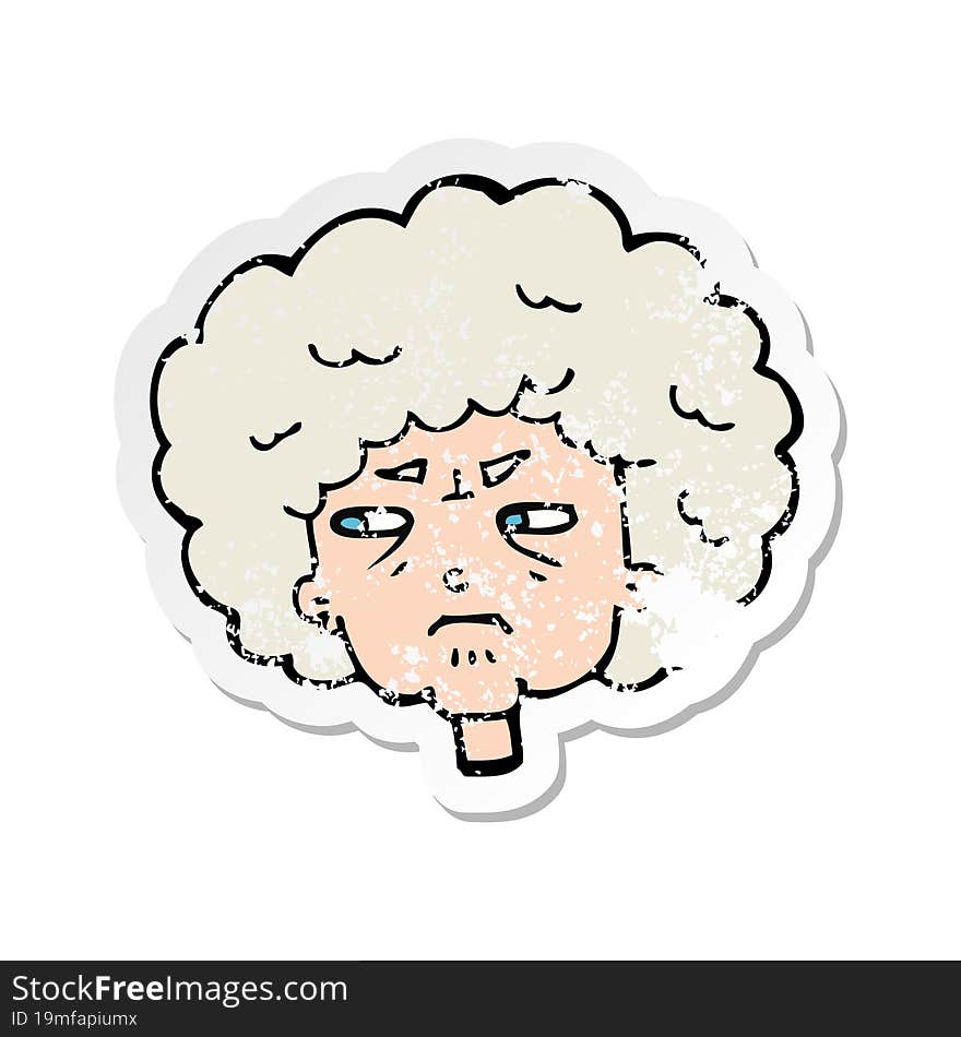 Retro Distressed Sticker Of A Cartoon Bitter Old Woman