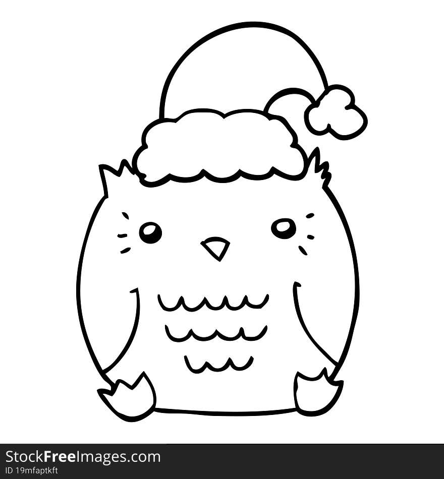 Cute Cartoon Owl Wearing Christmas Hat